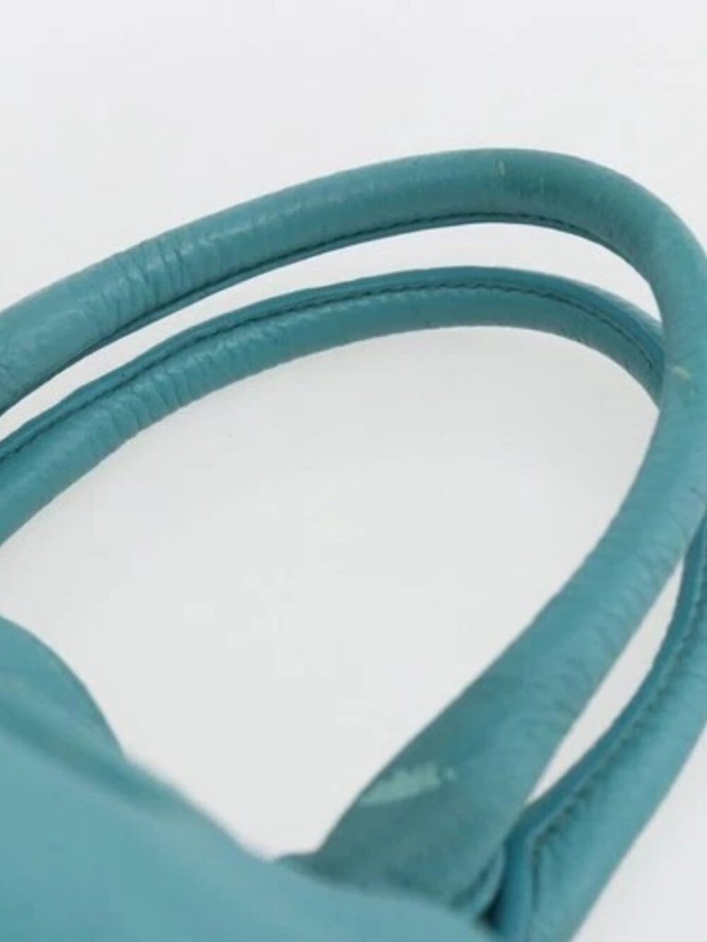 PRADA Hand Bag Leather Light Blue Gold Auth - Picture 6 of 16